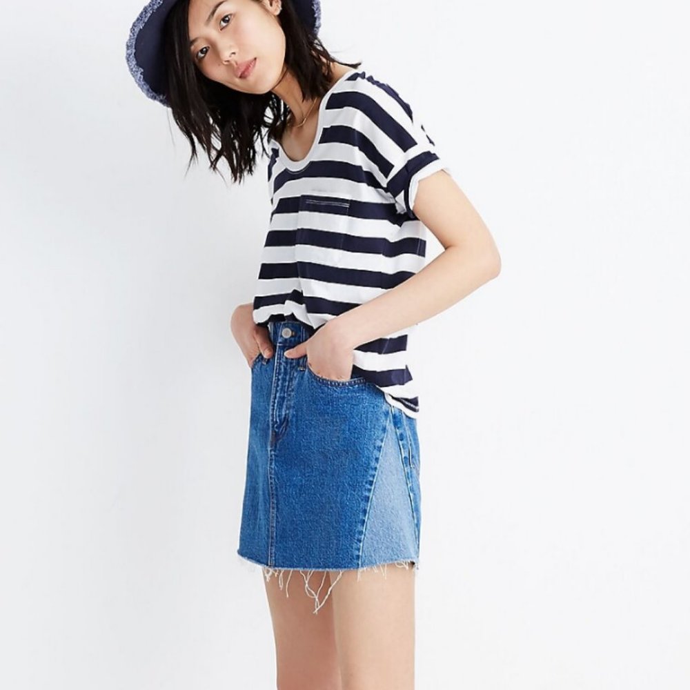 Madewell #J0555 Rigid Denim A-Line Mini Skirt: Pieced Edition - Size: 25